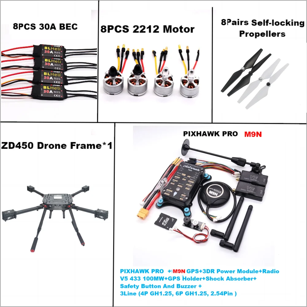 F450 PIXHAWK PRO M9N Dual motor Flight FiberFrame Kit Ardupilot 100MW Radio Telemetry Quadcopter BLHELI 20A 2212 Motor ESC