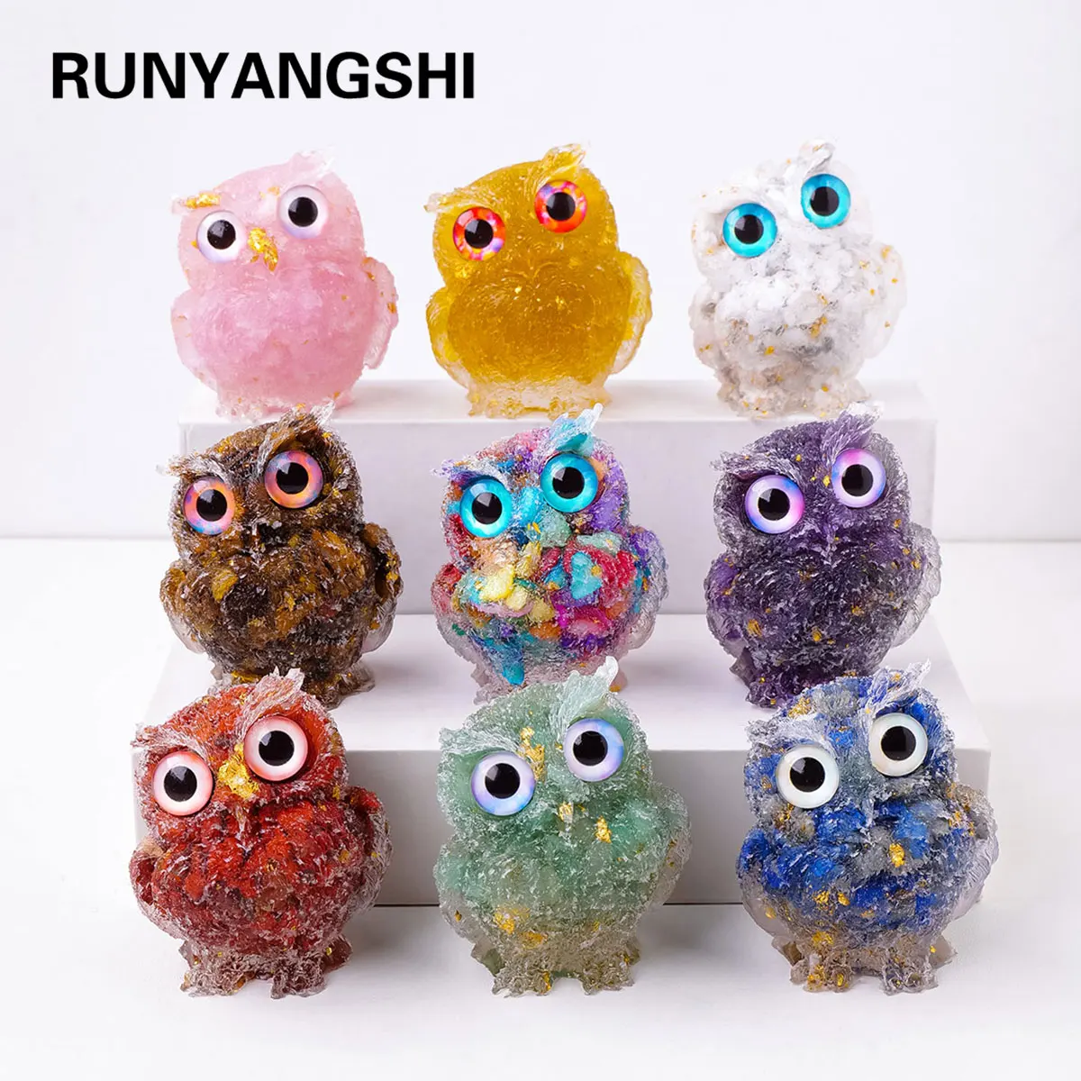 

1PC Natural Crystal Stone Owl Statue Reiki Stone Owl Figurine Amulet Fengshui Sculpture for Home Office Decoration