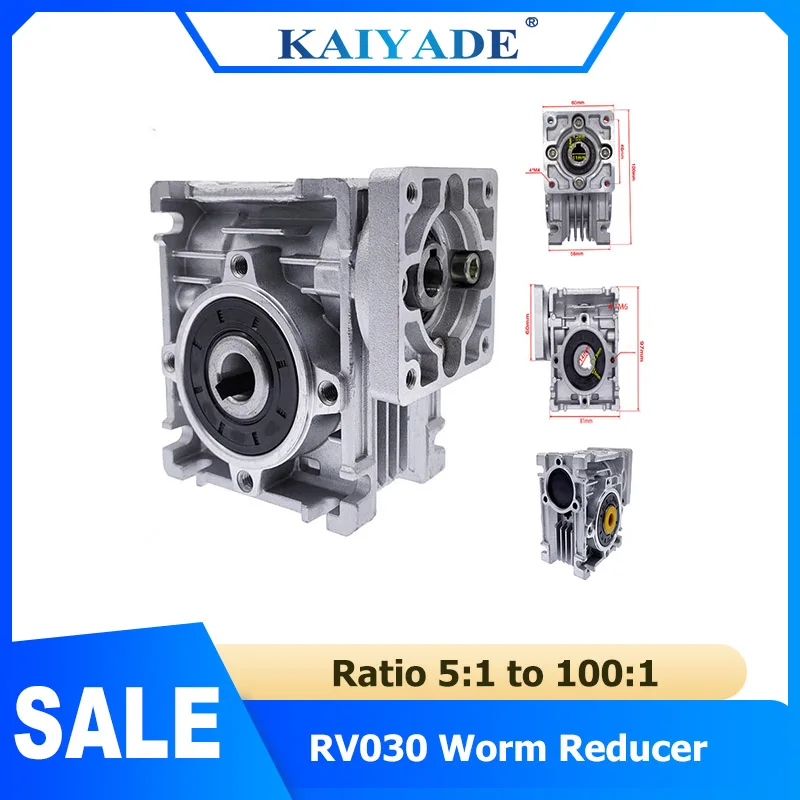 High Quality NMRV030 Worm Reducer Ratio 5:1 80:1 11mm Input Shaft 14mm Output RV030 Turbo Gearbox Speed Reduce for NEMA 23 Motor