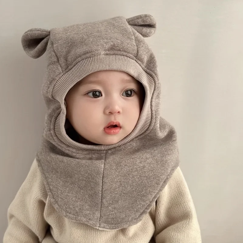 Cute Rabbit Ears Autumn Kids Knit Hat Scarf Solid Color Boys Girls\' Knitted Thick Hooded Cap Head Neck Proection Warmth Caps