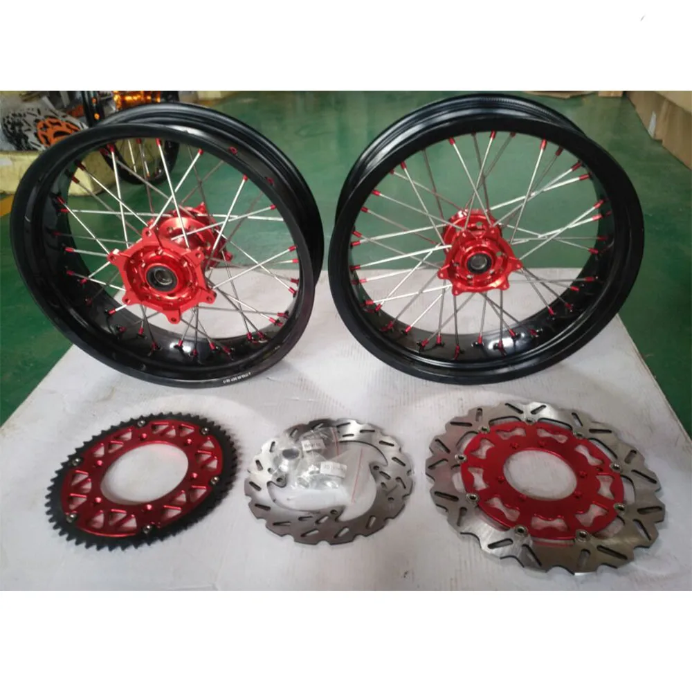 Supermotard Wheel 17 Inch Red Wheels Sets With Hub Fit CRF450R/CRF250/450