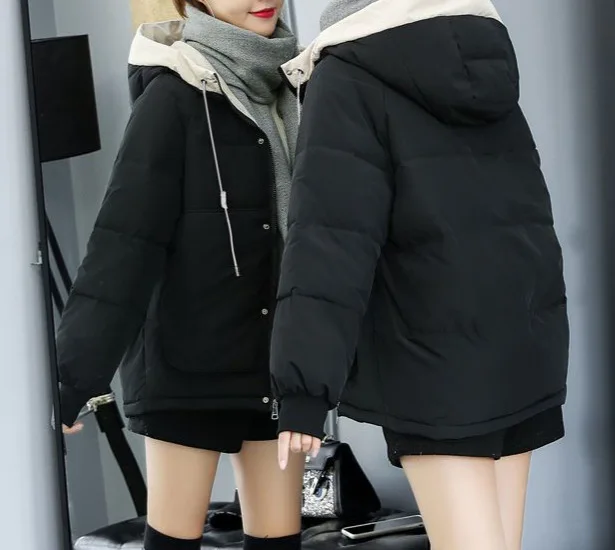 Women's Sporty Cotton Jacket Thickened Bread Style Short Coat Loose Fit Winter Casual Korean Version Coat with Hood