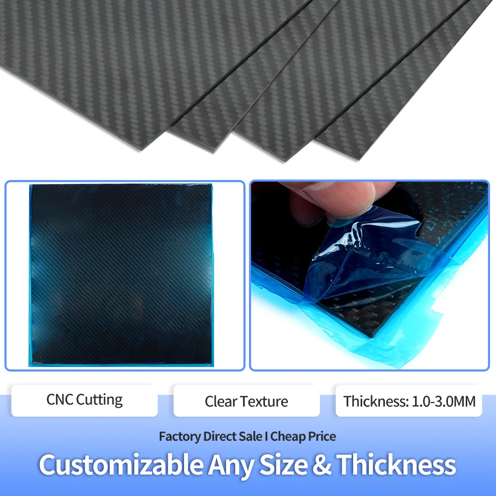 3K Carbon Fiber Plate Panel Sheets 300x300mm Thick 1-3mm High Composite Hardness Material CNC machine Tools Carving DIY Model