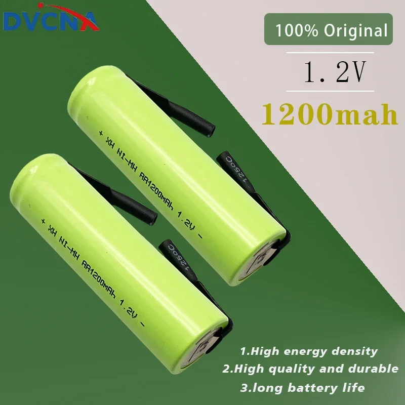 100% Original 1.2V AA battery 1.2V Rechargeable Battery, 1200mah, AA NiMH, with Solder Pins, DIY Electric Toothbrush Shaver