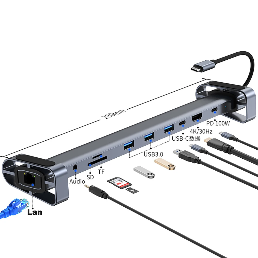 USB C ハブ ラップトップスタンド 折りたたみ式ホルダー LANエクステンダー USBディスク マイクロSD TFカードリーダー PD充電器 4K 30HZ HDTVケーブルスプリッター