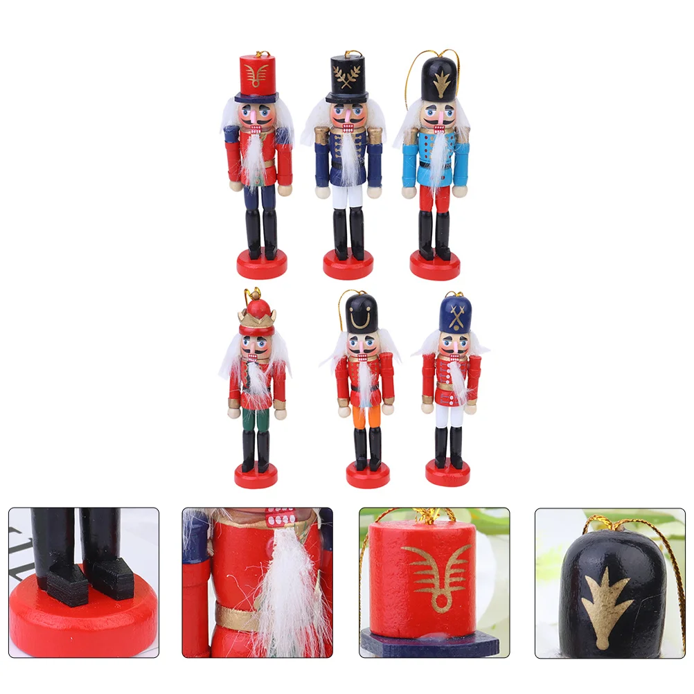 

6Pcs 12cm Wooden Nutcracker Soldier Pendant Xmas Home Decor Hanging Nutcracker Soldier Christmas Tree Pendants