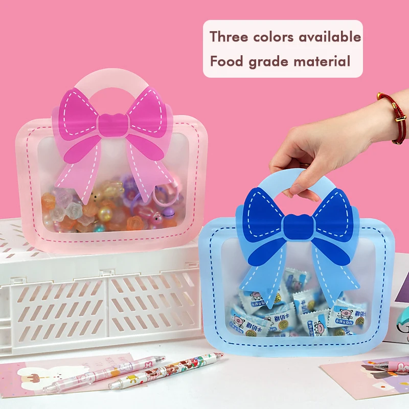 30Pcs Bow Snack Packaging Bag Portable Design Cosmetics Candy Small Items Storage Self Seals Cartoon Bow Portable Gift Bag