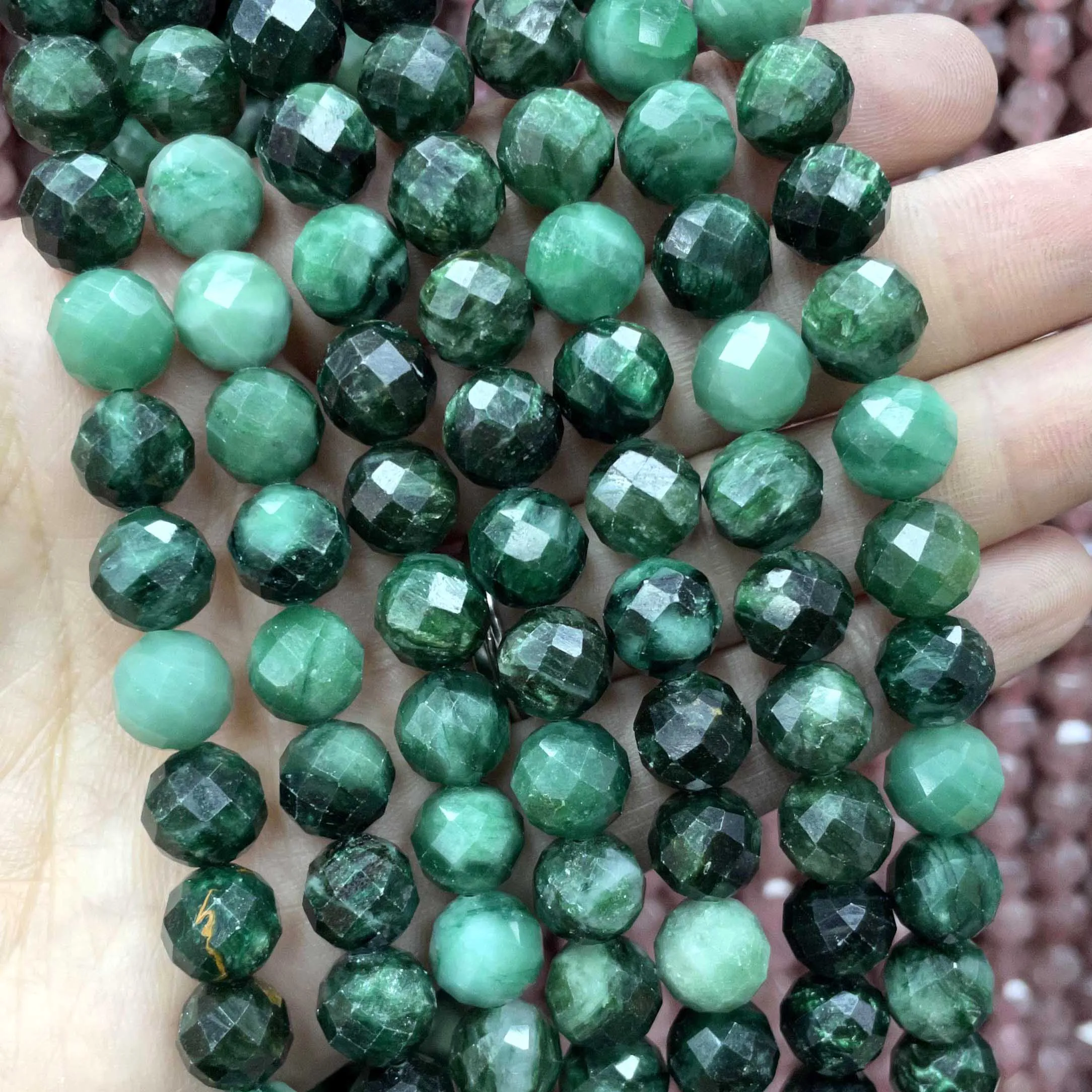 6/8/10MM Natural Stone Faceted Emerald Green Round Gemstone Spacer Beads For Jewelry Making DIY Bracelet Necklace 7.5\'\'inches