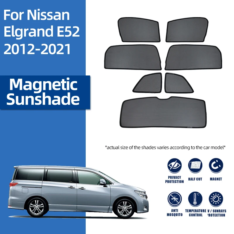 

For Nissan Elgrand E52 2010-2024 Magnetic Car Sunshade Shield Front Windshield Curtain Rear Side Baby Window Sun Shade Visor