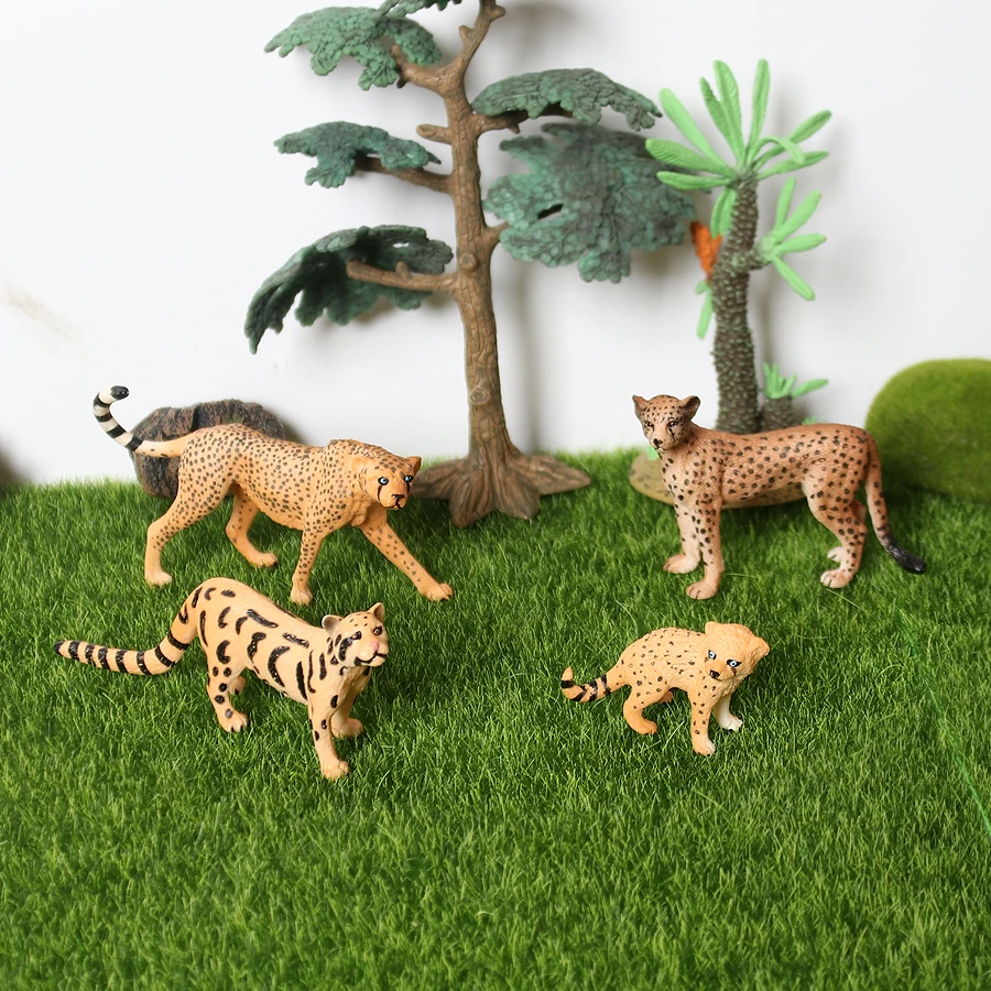 Realistic Wild Life Panther Cheetah Snow Leopard Jaguar Cub Model Figure Jungle Animal Figurine Educational Toy Cake Toppers