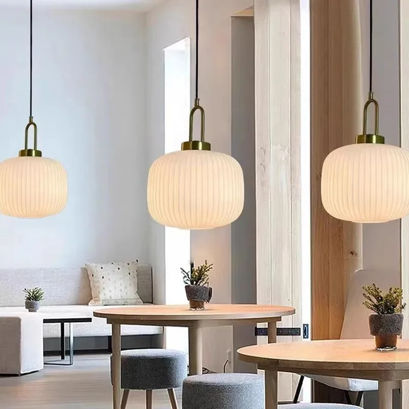 Modern Restaurant Striped Glass Pendant Light Transparent Color Milky White Living Room Nordic Luxury Room Decoration Lighting