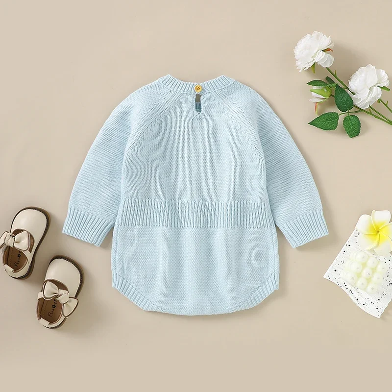 Newborn Baby Bodysuit Knitted Infant Girl Jumpsuit Embroidered Florals Children Kid Clothing Long Sleeve 0-18M Overalls Top Fall