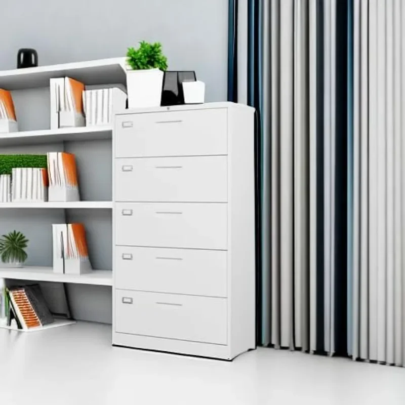 Lateral 5 Drawer File Cabinet with Lock,Metal Wide White Filing Cabinets for Home Office Storage A4/F4/Letter/Legal