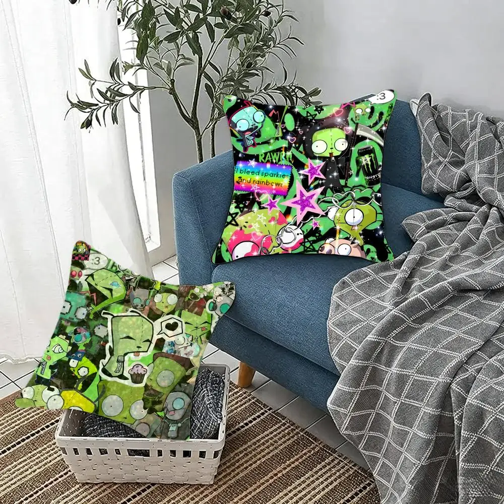 Quirky Sci-Fi Cartoon I-Invader Zim Cushion Cover Fluffy velvet Nordic style plush Living room sofa decorative