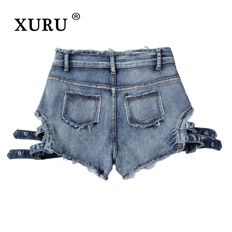 XURU - European and American New Women's Clothing Letter Sexy Jeans, Summer Bar Spicy Girl Ripped Denim Shorts Hot Pants