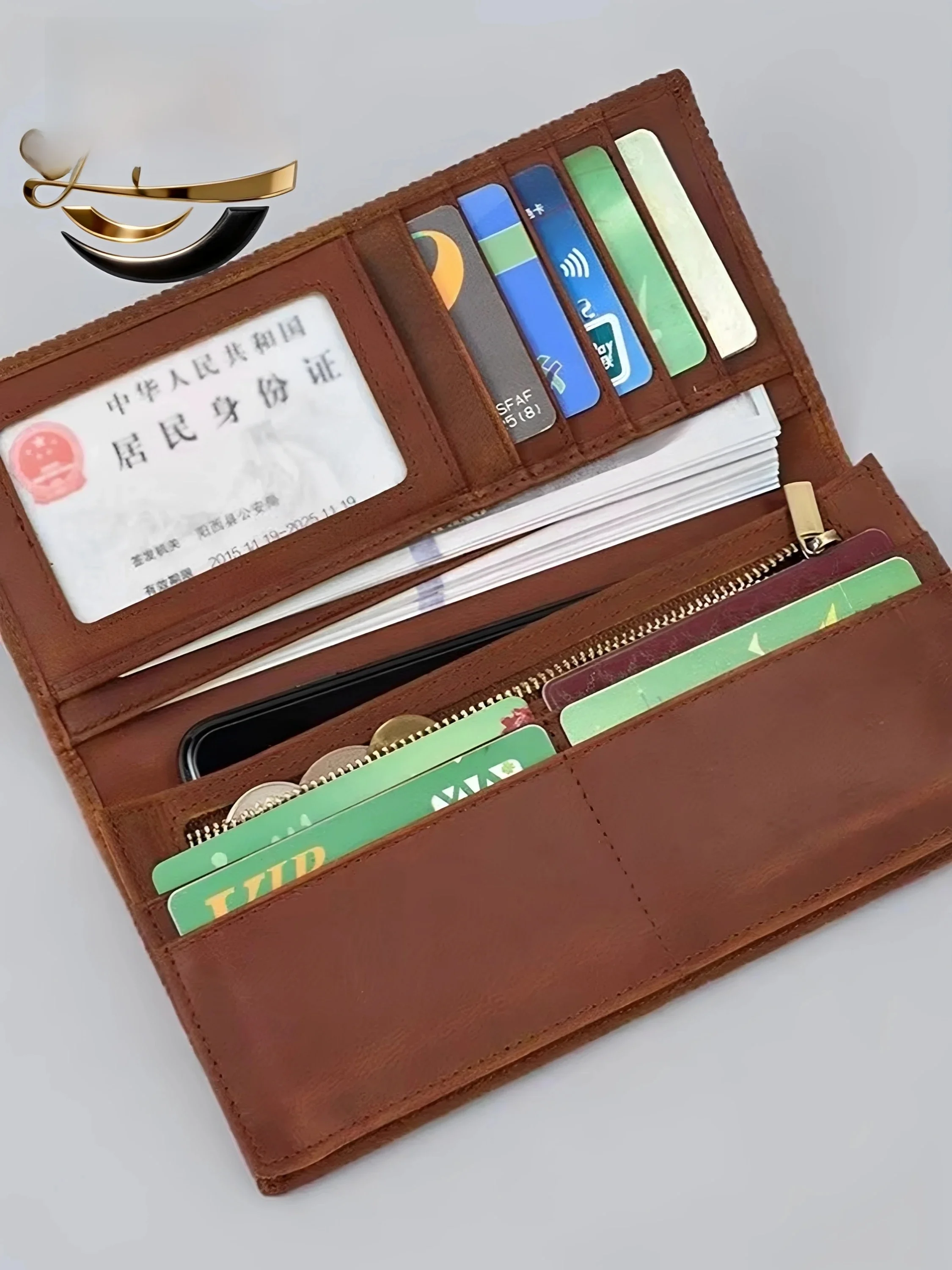 yuqixuan-レトロ本革メンズ財布マルチカードスロット長財布コインポケット付き携帯電話バッグ