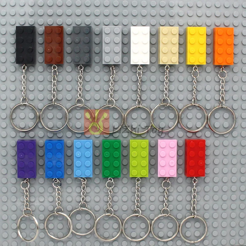 DlY Colorful Thick Brick 2x4 Key Chain Set 3001 Pendant Building Block Compatible with MOC Keychain Ring Toys for Kid Gift