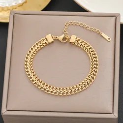 ANENJERY 316L Stainless Steel Double Spell Gold Color Thick Twist Chain Bracelet Female Ins Simple Design Jewelry