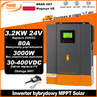 PowMr EU 3.2KVA/3KW hybrid Solar inverters 24V 220V Pure Sine Wave 80A MPPT Solar Charge Controller Lithum Battery PV 30-400VDC