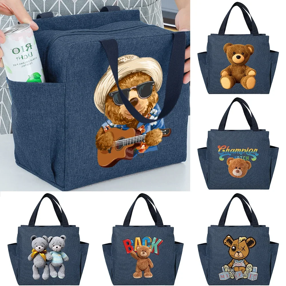 Insulated Lunch Bag Portable Dinner Bags Large Capacity Multifunction School Picnic Cooler Bear Print Thermal Food Tote Pack