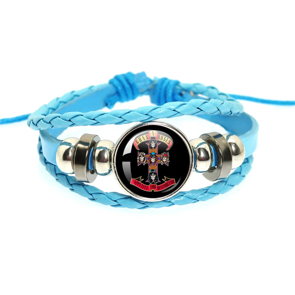 Guns N' Roses Leather Rope Bracelet Men Women Woven Creative Jewelry Couple Gemstone Bangle Fashion Charm Gifts