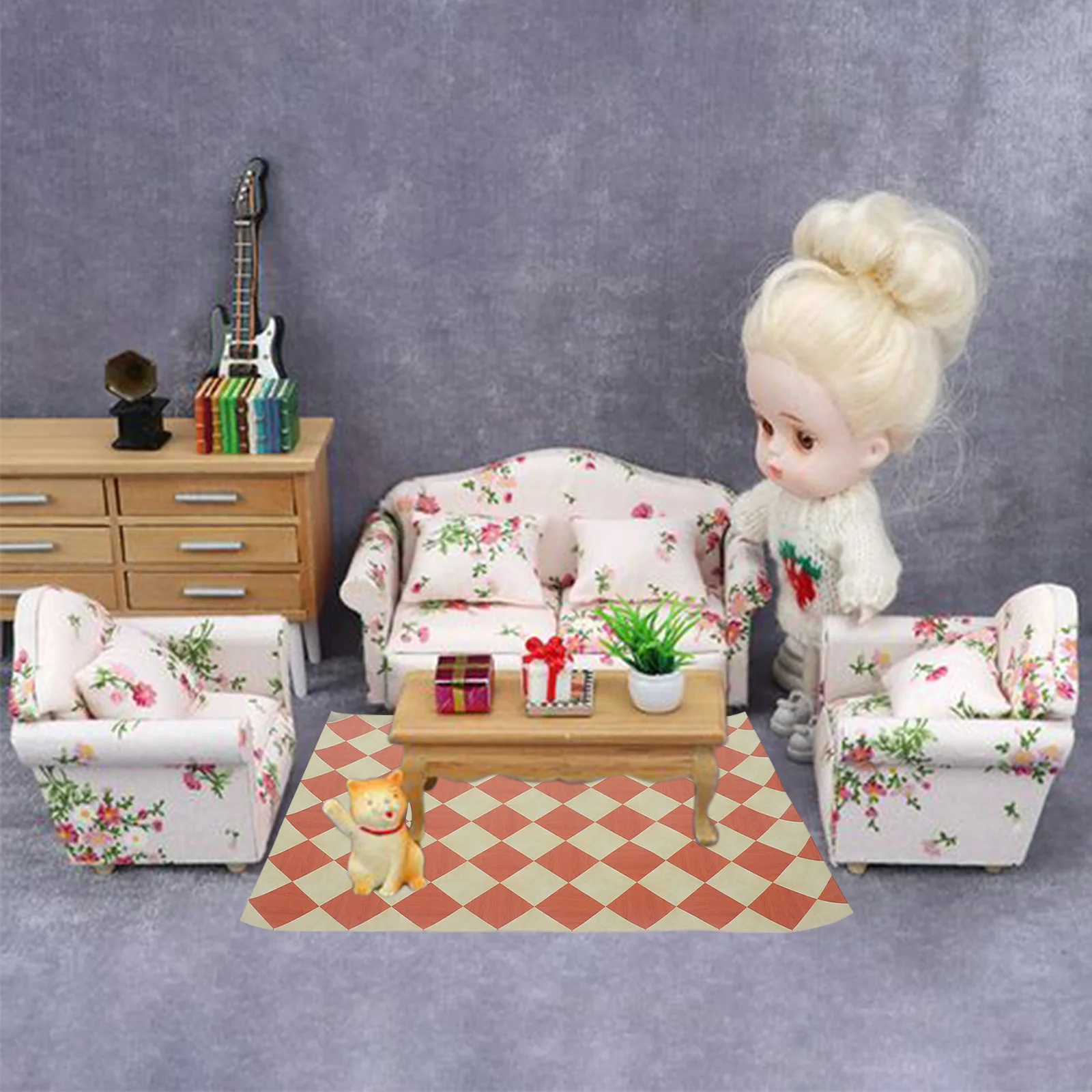 Props House Simulation Floor Retro Decor Bathroom Flooring Pu Dollhouse Tile Mini Accessories