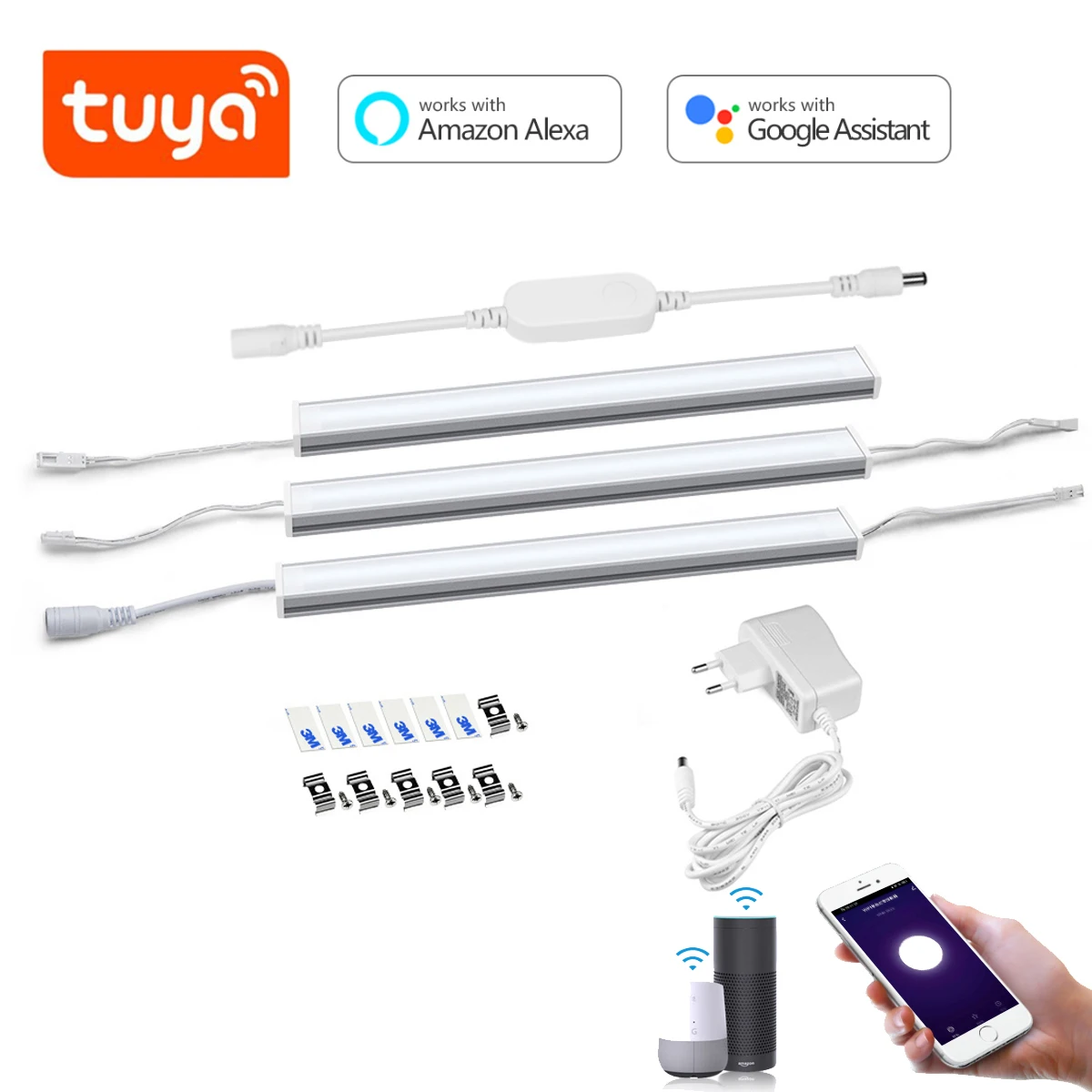 Smart Tuya Wifi Aluminum Bar LED Lighting Kit Under Cabinet Light Voice Control For Kitchen Closet Work with Alexa Google home