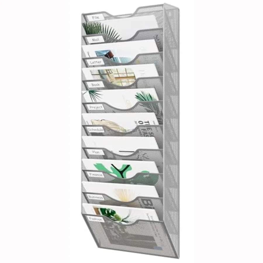 

Настенный органайзер для файлов с 10 карманами из сетки, подвесной держатель для бумаг с этикетками для классификации, вертикальный настенный органайзер для почты для офиса