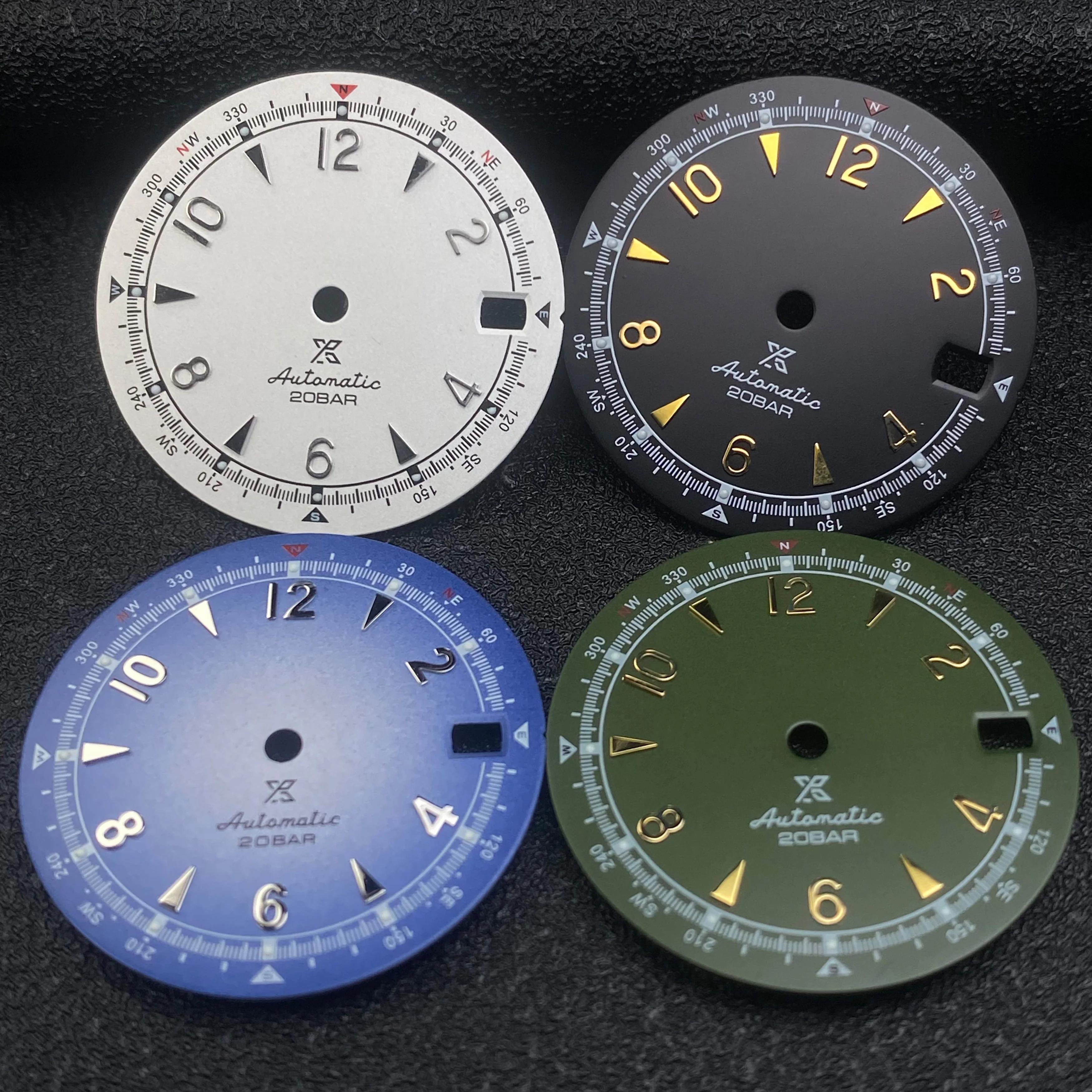 Quadrante dell'orologio da 28,5 mm quadrante dell'orologio verde oliva vintage verde luminoso per SKX Mod senza logo per sostituzione modificata del movimento NH35/4R