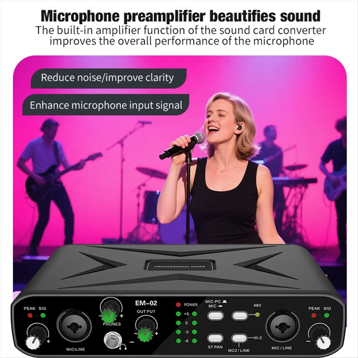 ABVB External Sound Card Mixer USB Computer Driver-Free Sound Card High Sampling Rate Small Mixer for Live Streaming, Guitar