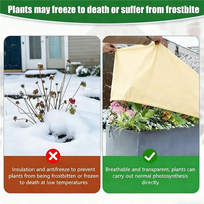 ABMI-Frost Blanket With Drawstring, Rectangular Plant Winter Cover, Garden Protection Netting For Raised Beds,