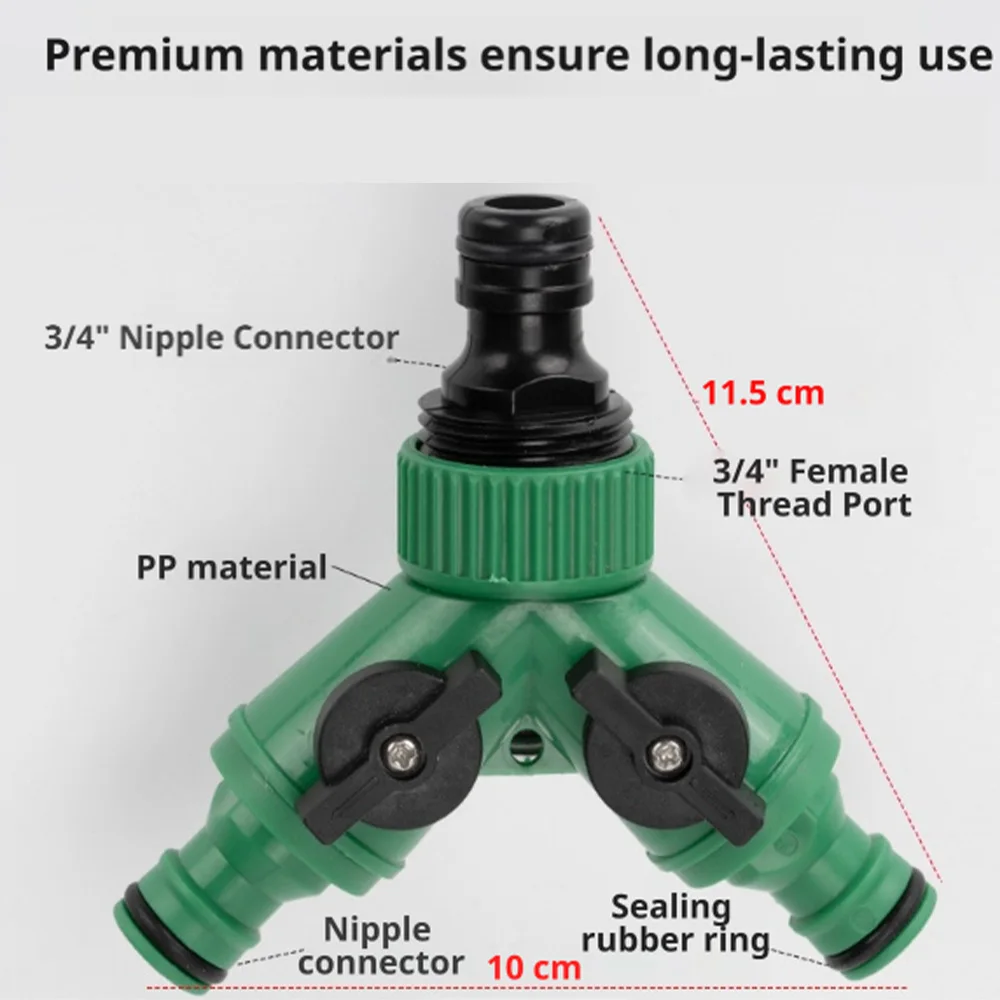 Garden Y Hose Splitter with 2 Independent Valves 3/4