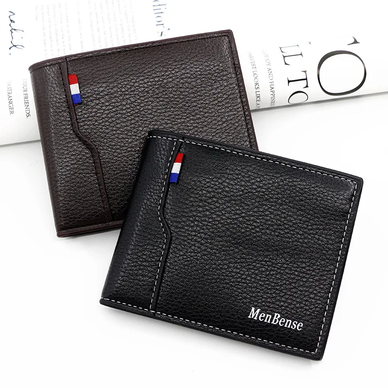 

European and American men's fashion splicing wallet short large capacity coins loose change multiple card slots ID bag wallet