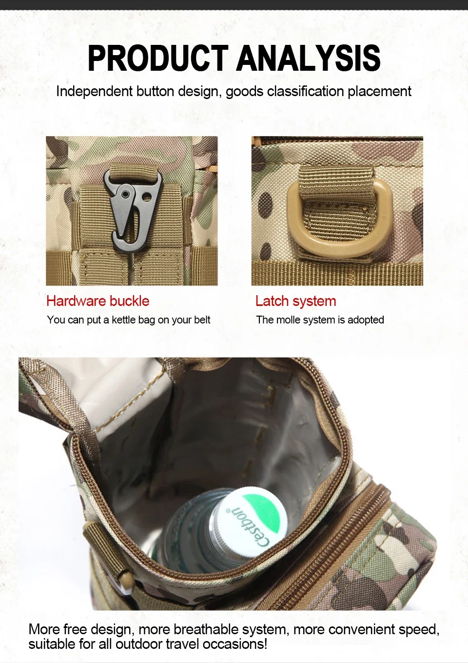 Outdoor Molle Wasserkocher Träger Wasserflasche Tasche Tasche Halter für Reisen Camping Wandern Radfahren Angeln Jagd – Detail 5