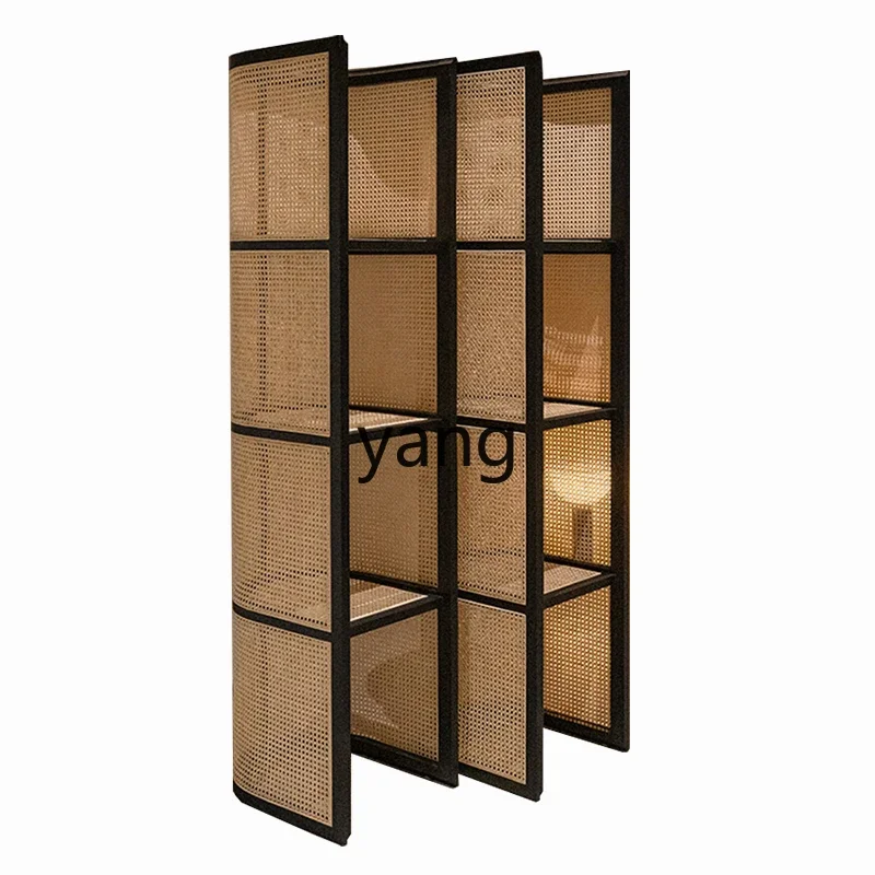LT retro rattan rack solid wood multi-layer storage rack