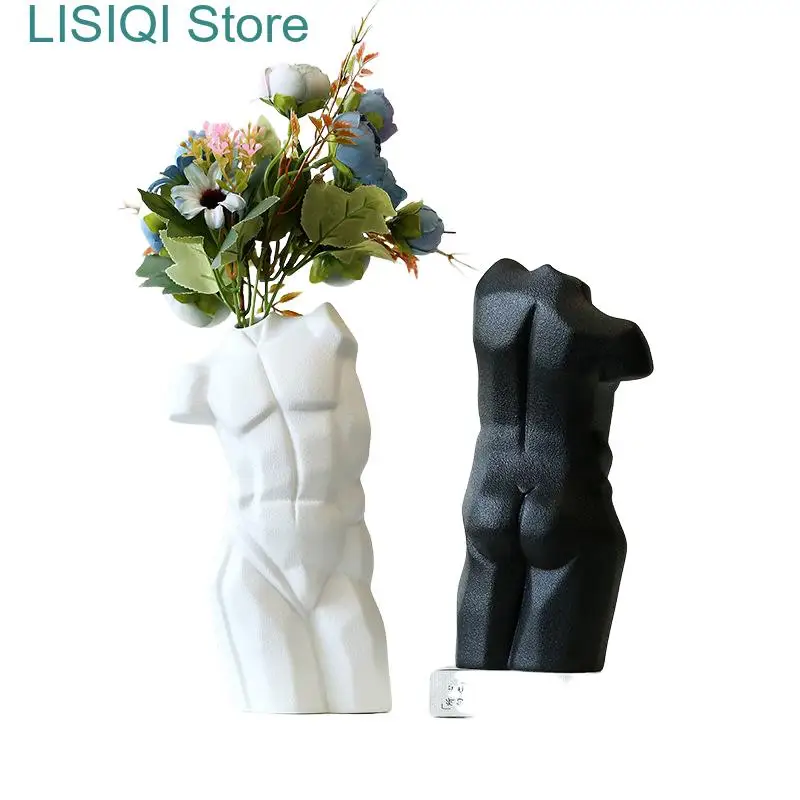 

New Ceramic Vase Human Body Naked Man Abstract Geometric Nude Sculpture Crafts Ornaments Home Decoration Terrarium Vases Pots