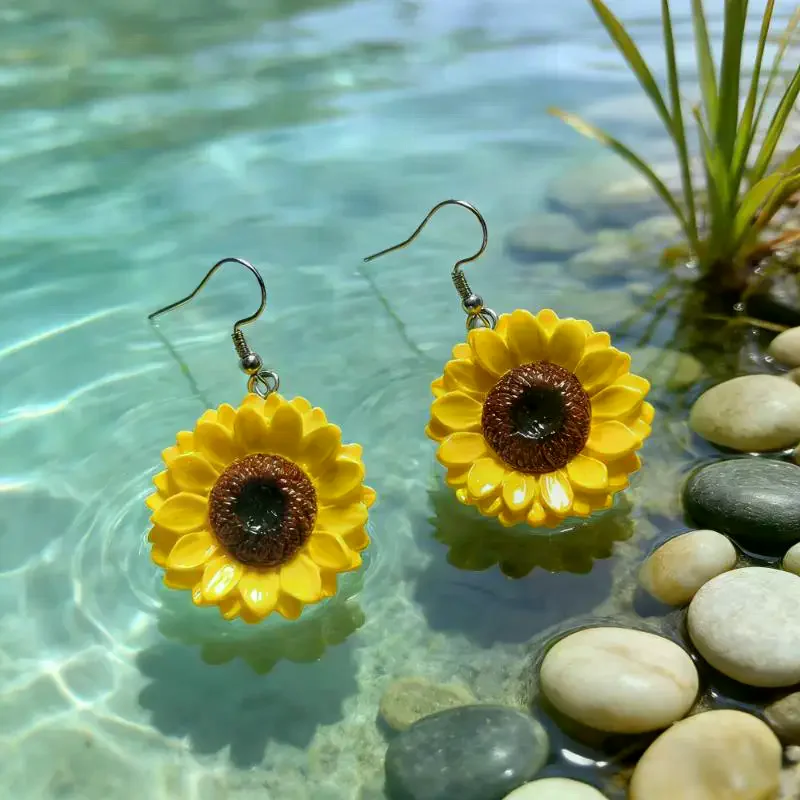 Boho 3D Flower Dangle Earrings For Women Colorful Resin Floral Drop Earrings For Summer Beach Vacation Daily Wear Jewelry