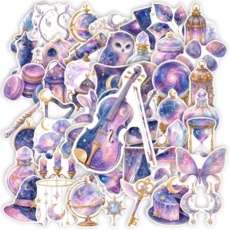 50PCS Purple Magic PVC Sticky Sticker Aesthetic DIY Decoration Scrapbooking Phone Laptop Luggage Hand Accounting Supplies