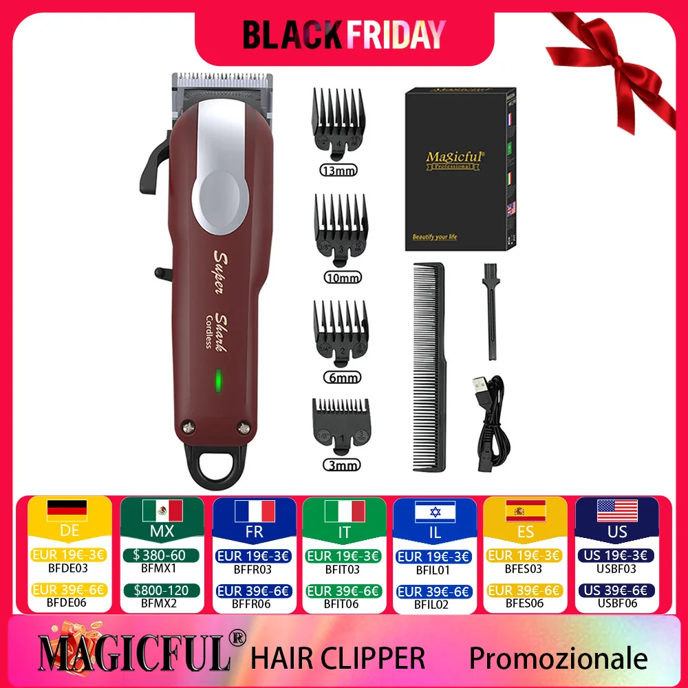 Magiccomparator-Tondeuse à Cheveux Professionnelle avec Batterie au Lithium, Rechargeable par USB, Affichage LED, Rasoir de Barbe pour Homme à Domicile, Machine de Coupe