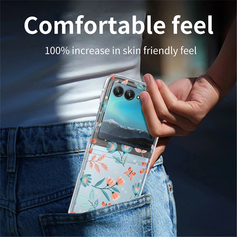 Flowers Pattern Clear Folding Phone Case For Motorola Razr 60 50 Ultra Razr60 Ultra Razr40 Razr50 Shockproof Transparent Cover