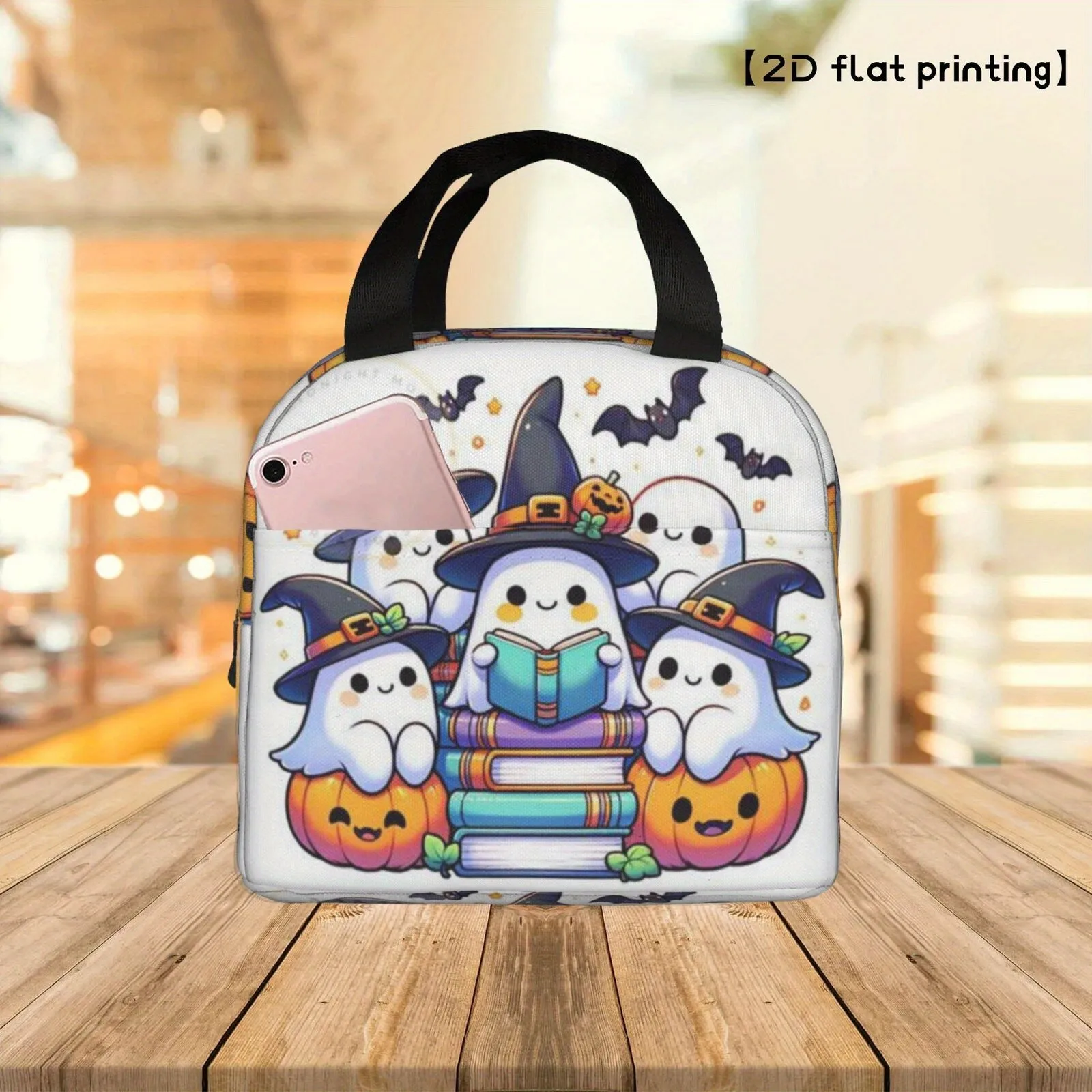 Halloween Ghost Pumpkin Lunch Bag Insulated Cooler Tote Durable Polyester Reusable Bag