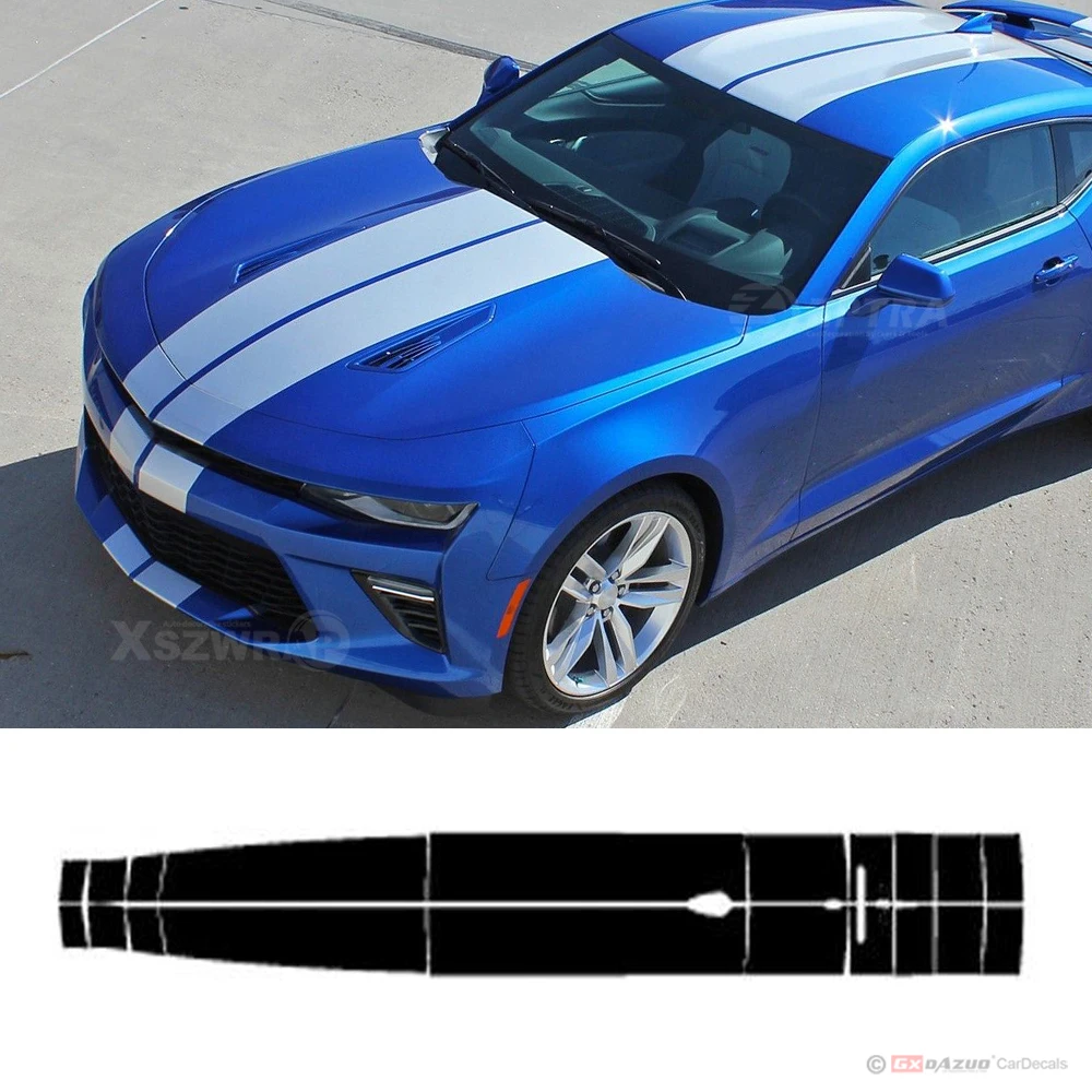 

2016-2018 For Chevy Camaro Dual TURBO RALLY Racing Stripes Vinyl Graphic Decal SS Roof Trunk Optional Spoiler Rear Bumper