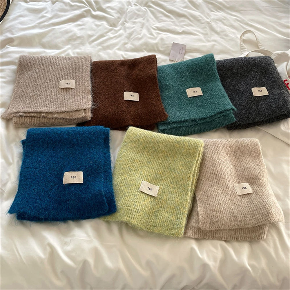 Winter New Woolen Knitted Solid Color Scarf Female Hundred Coldproof Shawl Women\'s Thickened Warm Scarves Apparel Accessories