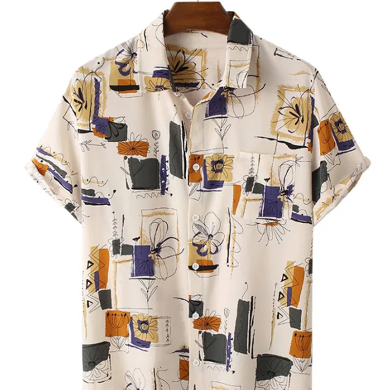 

Мужская повседневная одежда с цветочным принтом irt ort Sve Faion, свободная посадка, летняя тонкая повседневная одежда с воротником без бренда