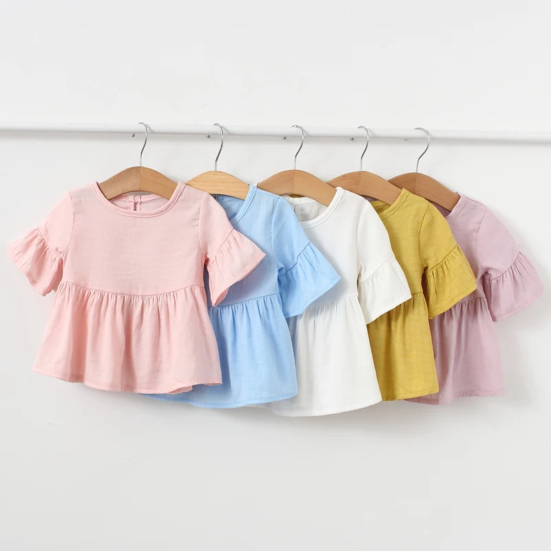 Elbow Sleeve Spring Summer Girls Blouses Tops Cotton Casual Baby Girl Shirts for Children Kids Clothing Shirts Dress