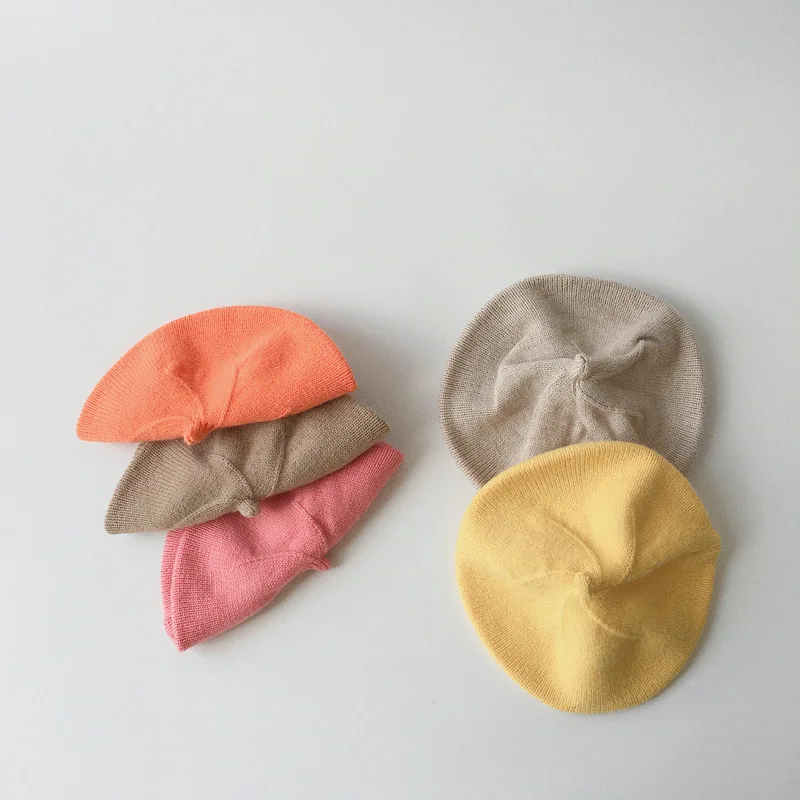 

36-46cm Baby Knitted Beret Children Artist Painter Hat Winter Autumn Wool Knit Versatile Round Top Bud Hat Warm Crochet Cap Girl
