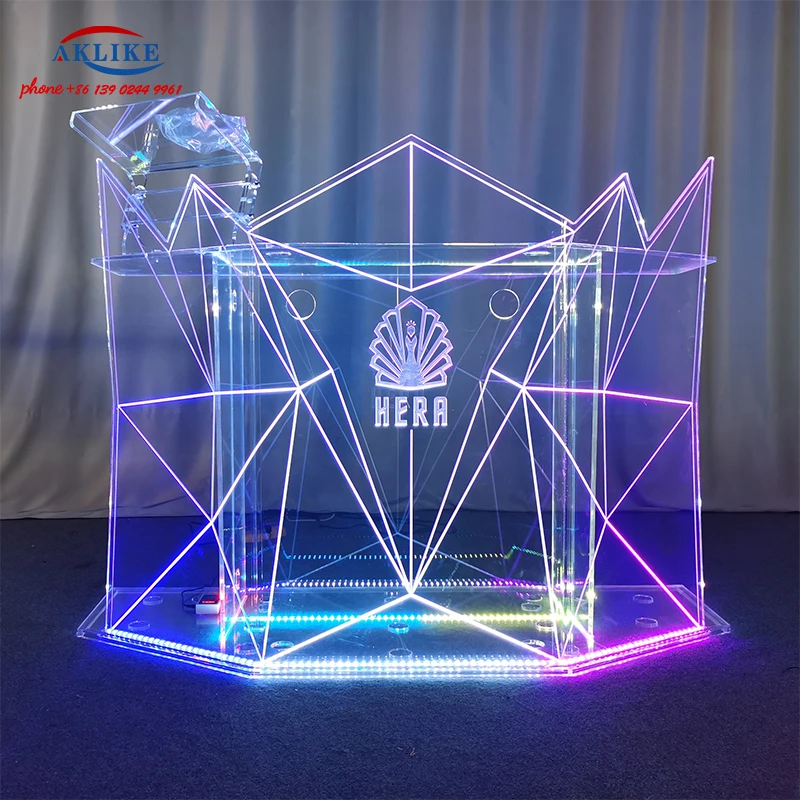 Bar Table Nightclub Disc Rack Custom Disc Acrylic Light Dj Table Led Home Bar Dj Booth Party Events Desk With Computer Stand