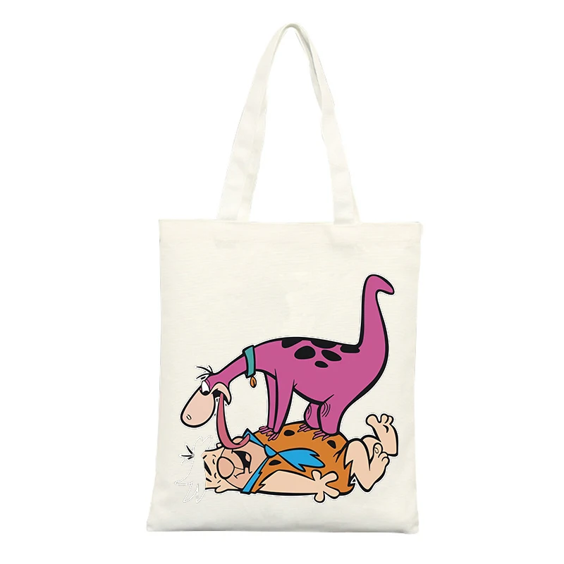 Canvas Tote Bag with Prehistoric Animal and Caveman Graphic, Retro Style for Casual Shopping and Daily Use
