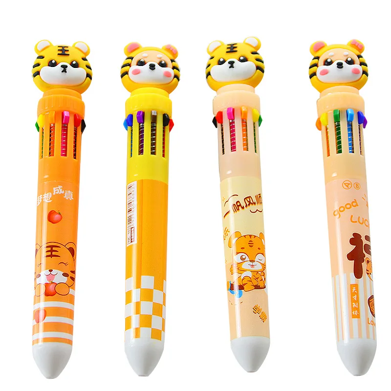 Imagem -05 - Bonito dos Desenhos Animados Tiger Caneta Esferográfica Canetas Retráteis Material de Escritório Papelaria Escolar 10 Cores Atacado 10 Pcs por Lote