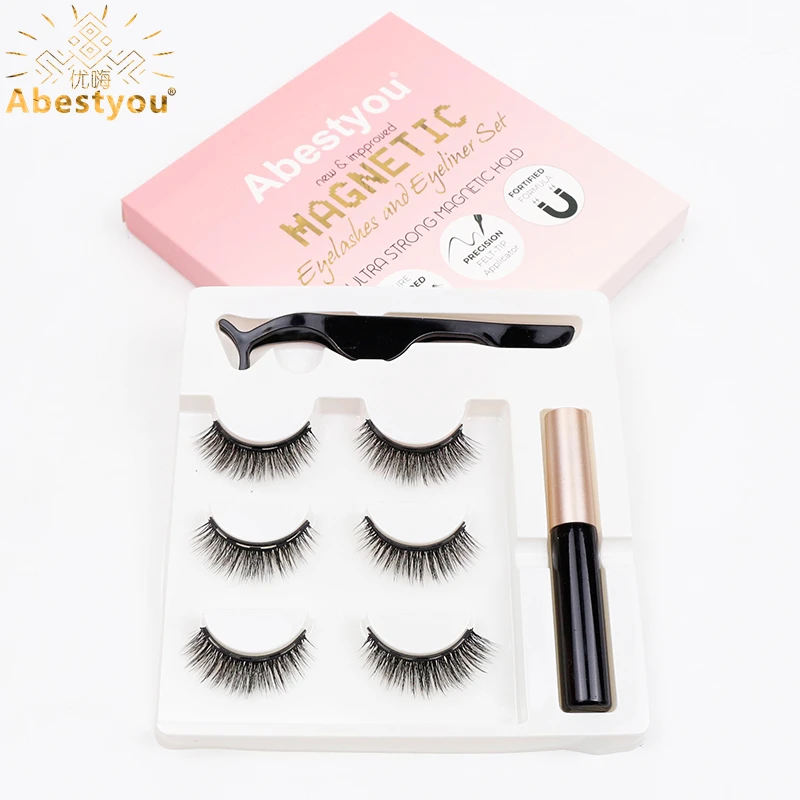 Abestyou Micro 5 Magnete 13 mm Private Label Verpackungsbox 3D-Streifen Wispy Wimpern Wasserdicht Flüssiges magnetisches flauschiges Wimpern-Set